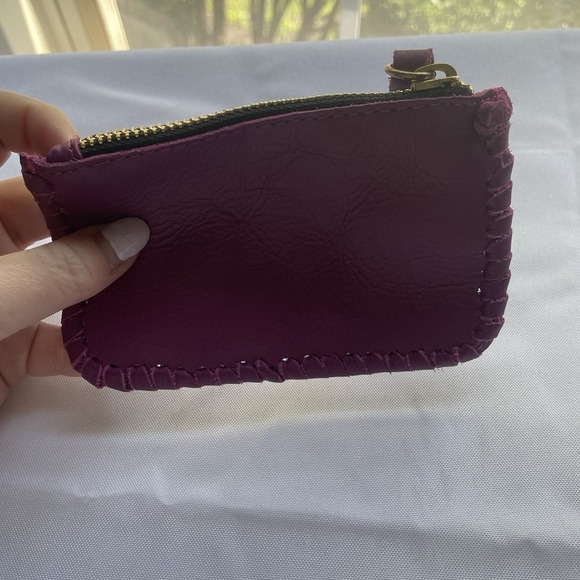 Jennifer Haley Stitched Coin Purse Wallet Made In Mexico Purple Leather Key Ring - Picture 8 of 14